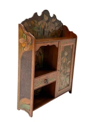 Aesthetic Movement Wall Cabinet, Hand-Painted Floral, Walnut, 1890s